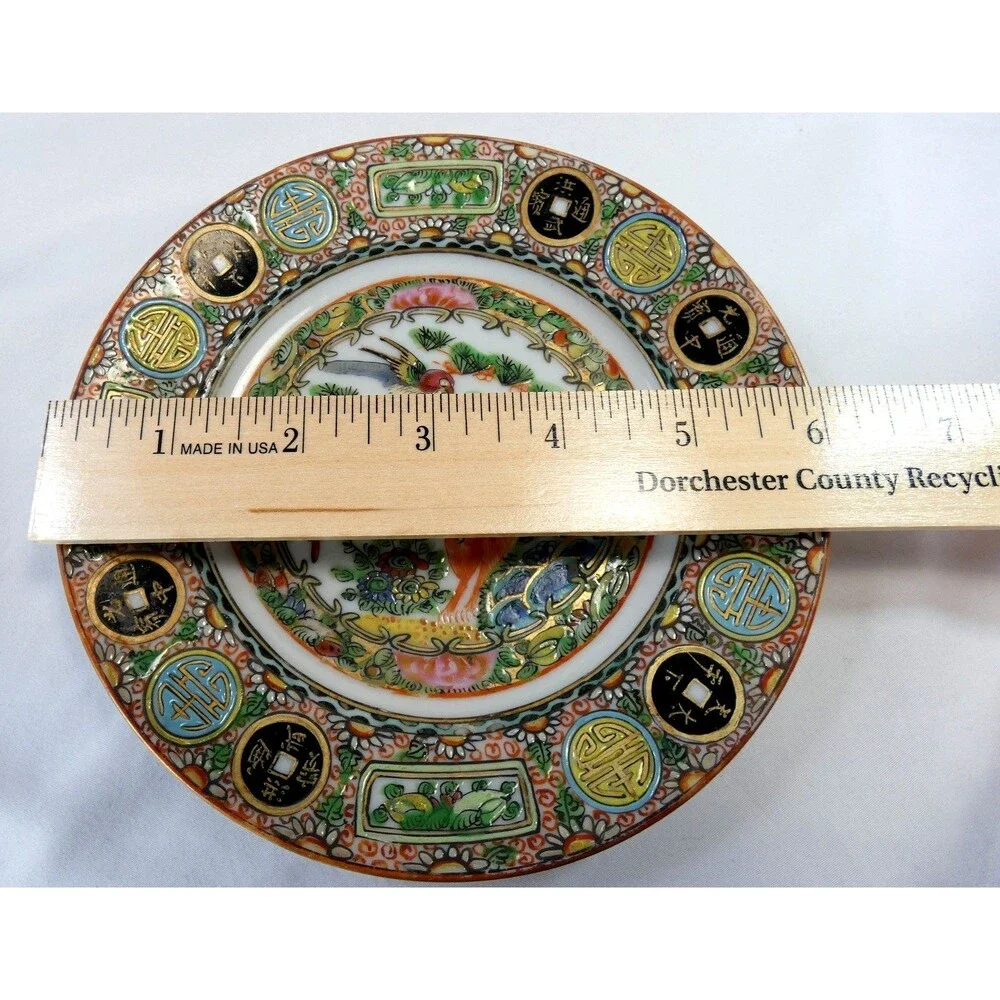 Pair of Antique Canton Famille Rose Porcelain Plates Hand‑Painted Excellent